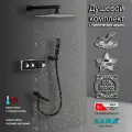 Встраиваемая Душевая Система Со Смесителем С Термостатом И Тропическим Душем На 3 Потребителя Черная Матовая Stora TVZ-0899 ALMAes Латунь