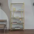 Металлический стеллаж лофт интерьерный для книг OSLO MINI, золотой с полками из тонированного стекла