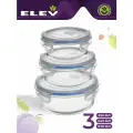 Набор пищевых контейнеров для еды из жаропрочного стекла ELEY 3 штуки: 390 мл, 640 мл и 970 мл ELSTP002B
