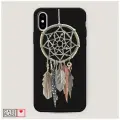 Черный матовый чехол на Apple iPhone XS Max / Айфон XS Max с принтом Ловец снов с перьями