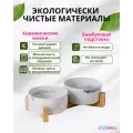 Набор мисок для животных ZooWell Aura на деревянной подставке, цвет белый мрамор, 2 шт по 850мл