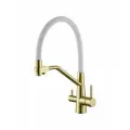 Смеситель для кухни с подключением к фильтру гибкий излив Splenka S71.62.03 золотой сатин/белый