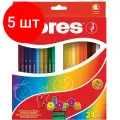 Комплект 5 наб, Карандаши цветные 24цв 3-гран, точилка Kores 93324.01