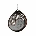 Подвесное кресло капля люкс (без стойки), с ротангом коричневое, серая подушка