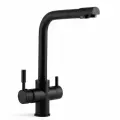 Смеситель для кухни Г-образный с фильтром для питьевой воды и высоким поворотным изливом, черный матовый