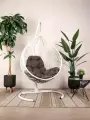 Подвесное кресло капля, с ротангом белое, коричневая подушка