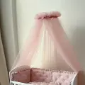 Балдахин длинный из фатина пудрового цвета, объемный, 180*800 см с бантом