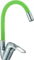 Смеситель для кухни D-lin D150628-5C с гибким изливом, с поворотным изливом, хром, зеленый, матовый, глянцевый, однорычажный, с керамическим картриджем
