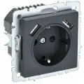 Розетка BRITE РЮш10-1-БрГ 16А с USB A+A 2.1А с заземл. защ. шторки механизм графит IEK BR-R14-16-U21-D21-K53