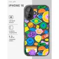 Матовый чехол мэгсэйф на iPhone 16 / Айфон 16 бампер темно - прозрачный с блестками по краям, Стикеры