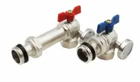 Кран шаровой угловой с полусгоном и термометром для коллекторных групп (пара) 1, M329-4