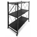 Стеллаж складной металлический на колесиках 3 полки / Этажерка на колесиках