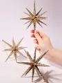 Волшебство на ветках - Елочные украшения Золотые звезды - премиум набор 3шт, 15см