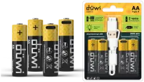 Комплект аккумуляторов AA 4PACK Li-Ion 1.5V с кабелем USB Type C, 62011 2, DUWI