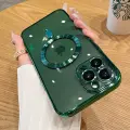 Прозрачный чехол для iPhone 16 Pro, глянцевый, с магнитным креплением, TPU, зеленый