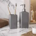 Набор для ванной Emily Slim 01 (дозатор с металлической помпой, стакан для зубных щеток), бетон, графитовый глянцевый
