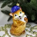 Irena-Co елочная игрушка, стекло Лисичка в шапке (11,5х6,5х6см)