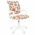Детское компьютерное кресло белое CHAIRMAN KIDS 103 LT велюр, принт автобусы стул для школьника с подлокотниками