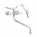 Смеситель для ванны с душем двуручный круглый излив, душевой шланг н/ж сталь, белая пластиковая лейка и кронштейн ЭКО ЦС-СМ 500/5-3 Пл. Бел маховик Центр Сантехники (Подольск) ЭМ900702