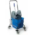 Тележка уборочная BRABIX, 1 съемное ведро 25 л, механический отжим, корзина, металлический каркас, синяя, 601498