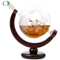 Графин-декантер для виски Корабль в глобусе, 650 мл, натуральное дерево, ручная работа, Adam Franklin AF-GRAF-01
