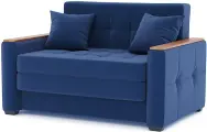 Небольшой диван Этро Вуд в синем велюре В26, спальное место 100х205