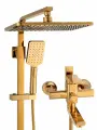 Душевая система со смесителем, 3-х функциональная , с тропическим душем, максимальная высота 150 см, шлангом и лейкой, цвет глянцевое античное золото