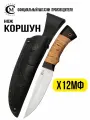 Нож из стали Х12МФ Коршун, рукоять береста, граб, ножны кожа
