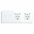 Сенсорный выключатель с розеткой 2кл. 2 розетки, 3 поста (2G+AC/EU) стекло 228х86мм цвет белый