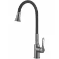 Смеситель для кухни Haiba HB42830-3 с гибким изливом, с поворотным изливом, черный, матовый, однорычажный, нержавеющая сталь, с керамическим картриджем
