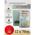 Деревенские лакомства, пауч для кошек, кусочки в нежном желе курица и креветки 12шт х 70г