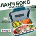 Ланч бокс контейнер для еды с раздельными секциями - синий , 22х18х7 / металлический