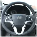 Накладка из натуральной кожи Кожа рулит на руль Hyundai Solaris I (2011-2017), черная, для замены штатной накладки, для руля без подогрева