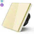 Cенсорный Wi-Fi выключатель с Алисой, 1 клавиша 1 пост, (1G) стекло 86х86мм цвет золотой