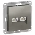 Розетка двухместная компьютерная электрическая Systeme Electric Atlas Design RJ45 кат.5E, Сталь ATN000985 - 4 шт.