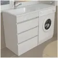 Тумба Emmy Джерси 60 Левая напольная, белая, 3 ящика, с умывальником Аванти 1200 над стиральной машиной