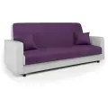 Диван-книжка Мелодия 120х190 см, прямой, раскладной, с подушками, фиолетовая рогожка и белая экокожа