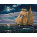 Картина по номерам Белоснежка на холсте с подрамником Лунная дорожка и шхуна Раскраска 40x50 см, Пейзаж Море Природа