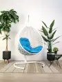 Подвесное кресло капля люкс, с ротангом белое, синяя подушка