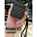 Чехол для наушников Airpods 2 / 1 ( на Аирподс ) эко кожа с ремешком, черный