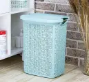 Корзина для белья Idea / Идея Бязь М2622 с крышкой, из полипропилена, морская волна, 360x290x445мм, 30л