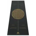Коврик для йоги и фитнеса каучуковый нескользящий с чехлом Арт Йогаматик Flower of Life Grey Gold 185x68x0.4 см, черный с золотым рисунком цветок жизни