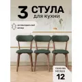 Стулья для кухни SAYMAN 3 шт, деревянные со спинкой, Темно-зеленый велюр