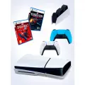 PS5 (ПС5) Игровая приставка Sony PlayStation 5 Slim disc +2-й геймпад (голубой) +зарядное + игра Spider-Man2 + игра Marvel Человек паук