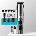 Машинка для стрижки волос 11 в 1, триммер для бороды, усов, носа, ушей и тела / станция в подарок