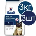Сухой диетический гипоаллергенный корм для кошек Hill's Prescription Diet z/d Food Sensitivities при пищевой аллергии, (3шт по 3кг)