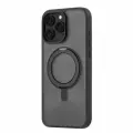 Чехол на iPhone 16 Pro Max uBear Clip 360 Mag с кольцом-стендом, силк-тач, полуматовый черный с подставкой