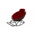 Кресло папасан-качалка мини с ротангом черное, бордовая подушка