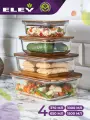Набор пищевых контейнеров для еды ELEY из жаропрочного стекла 4 штуки с крышкой из акации: 370 мл, 650 мл, 1000 мл и 1500 мл