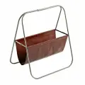 Полка для журналов из нержавеющей стали, кожаная стабильная прочная опора, элегантный напольный держатель для книг и газет